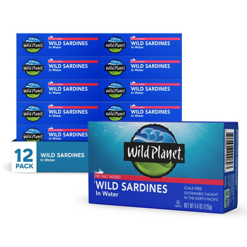 Wild Planet Wild Sardines in Water, No Salt Added, Tinned Fish, Non-GMO, Sustainable 4.4 Ounce , (Pack of 12) - Image 1